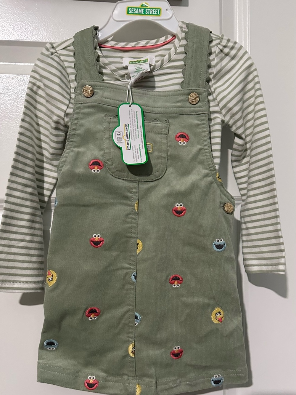 3T NEW WITH TAG!  Sesame Street Olive Green Corduroy Overall Dress